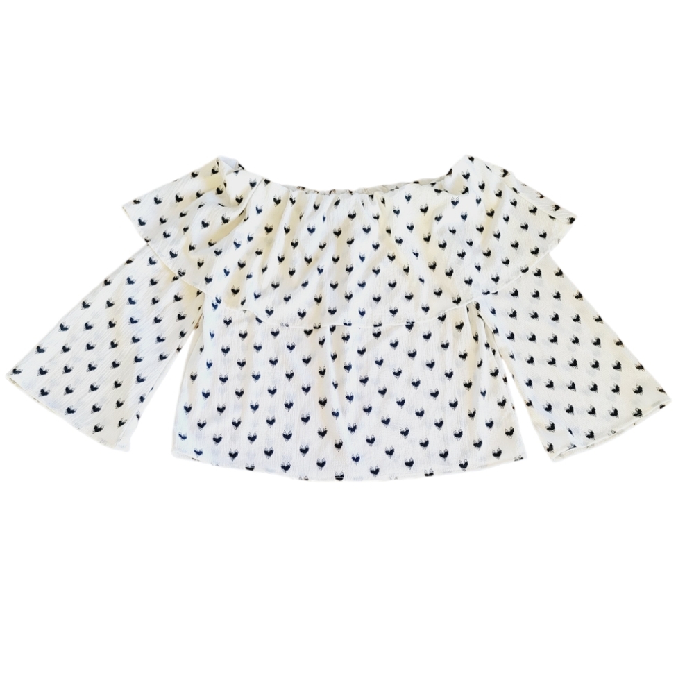 🌺3 for $10 Rue21 Heart Print Strapless Bell Sleeve Blouse - Picture 3 of 9